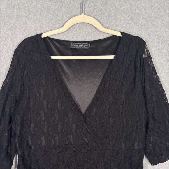 VTG 90s Ice Silk Dress 2XL Wrap Lace Sheer Flowy Skater Whimsigoth Feminine ** - Picture 4 of 14